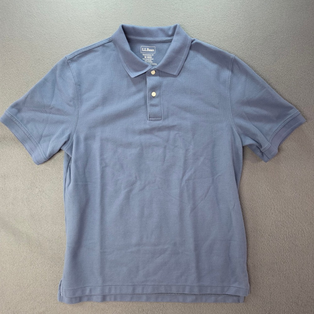 LL Bean Mens Blue Traditional Fit Cotton Pique Polo Shirt 300454 Medium M REG